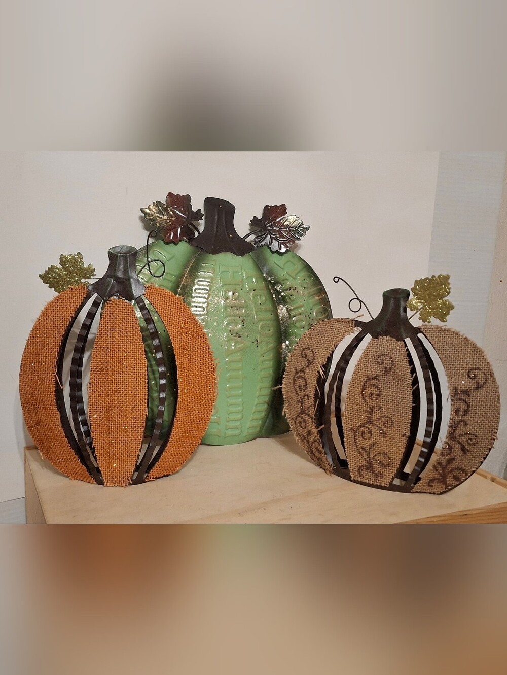 Rustic Autumn Pumpkin Decor Set - 3 Piece Burlap & Metal Fall Decorations